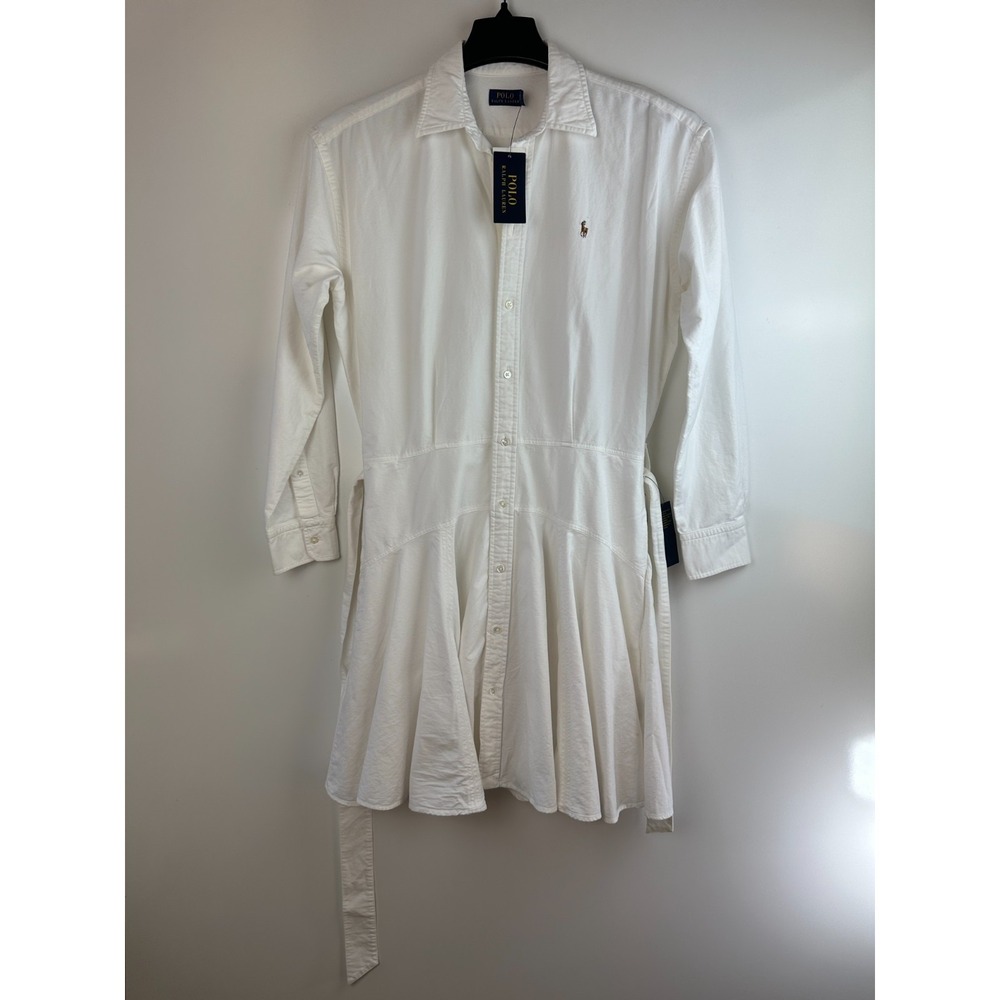 Polo Ralph Lauren Cotton Oxford Shirtdress Belted White Size 8 Old Money Preppy - Picture 3 of 13